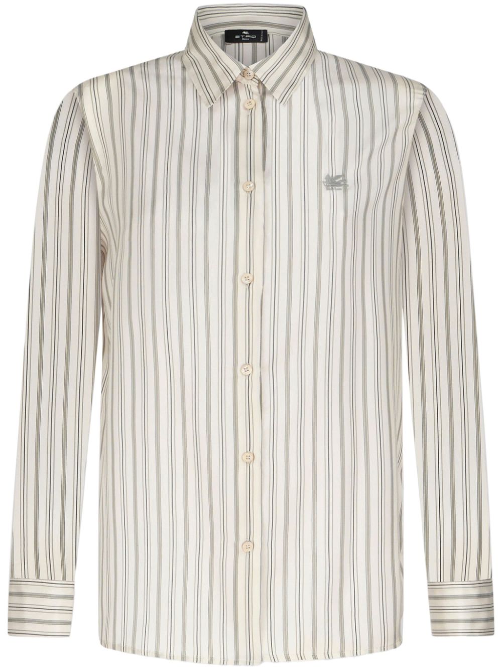 Pegaso-embroidered striped silk shirt - White