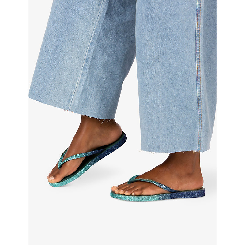 Womens Pantanal Green Slim Sparkle II Rubber Flip-flops