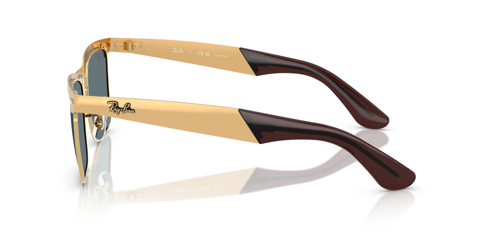 Ray - Ban Unisex Ray - Ban RB3875 WAYFARER DELUXE 92763R Sunglasses Metal Gold Blue Squared Polarized