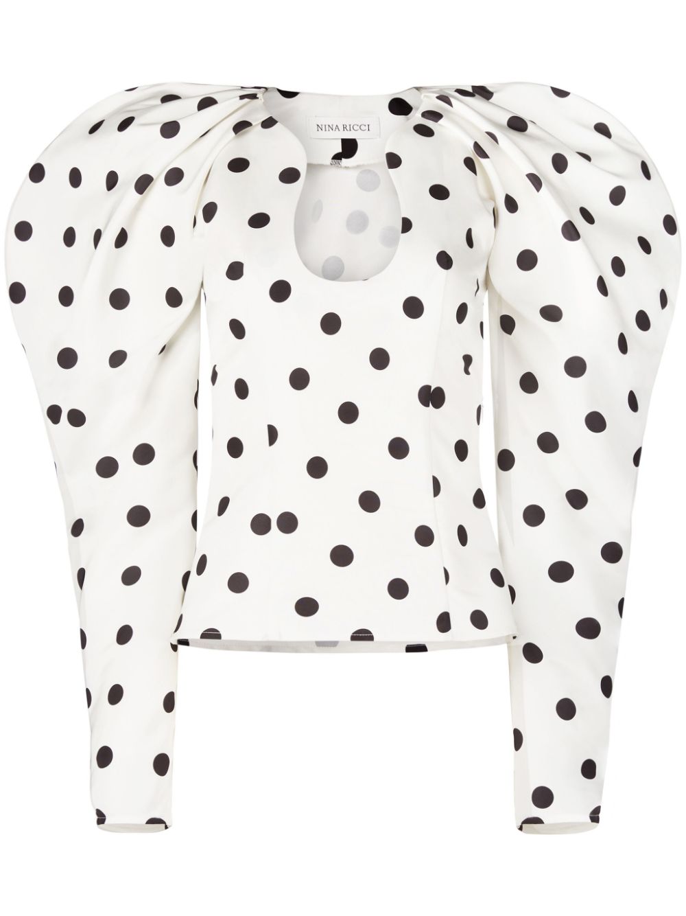 Polka-dot cocoon sleeves top - White