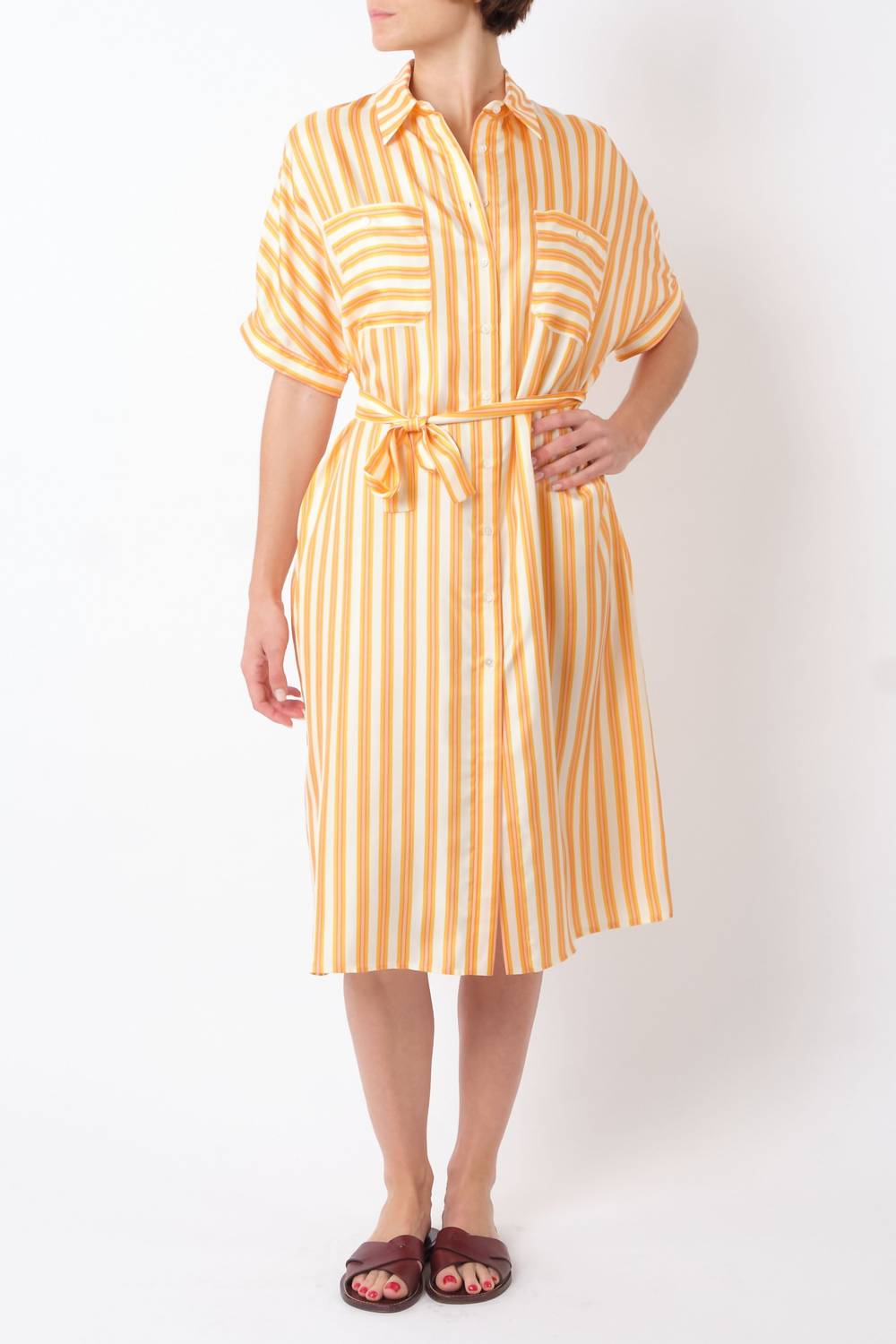 Jolie Maman Silk Midi Dress In Rayure Prestic Jaune