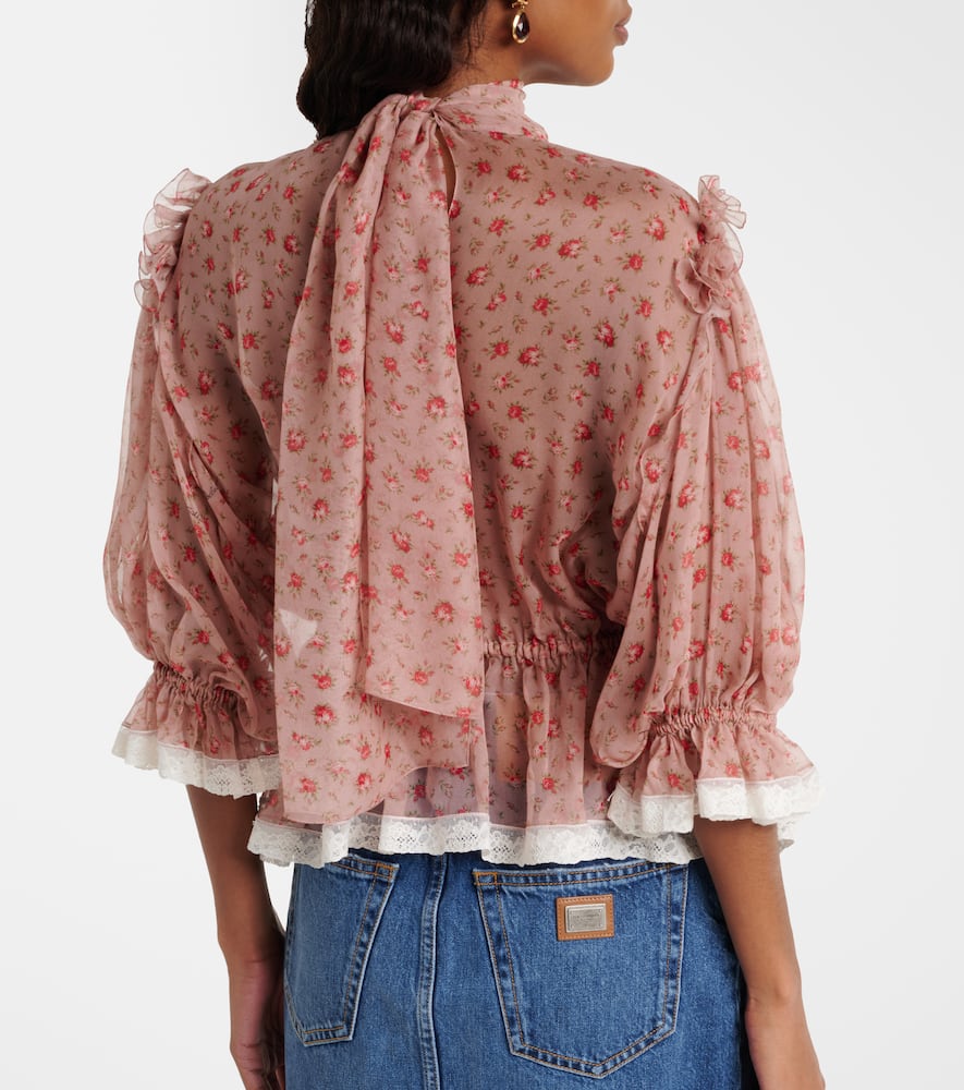Floral silk and cotton chiffon blouse