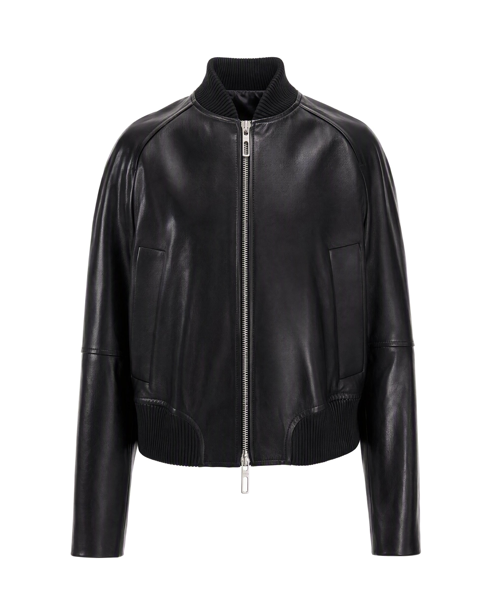 Lambskin Leather Bomber Jacket — Black