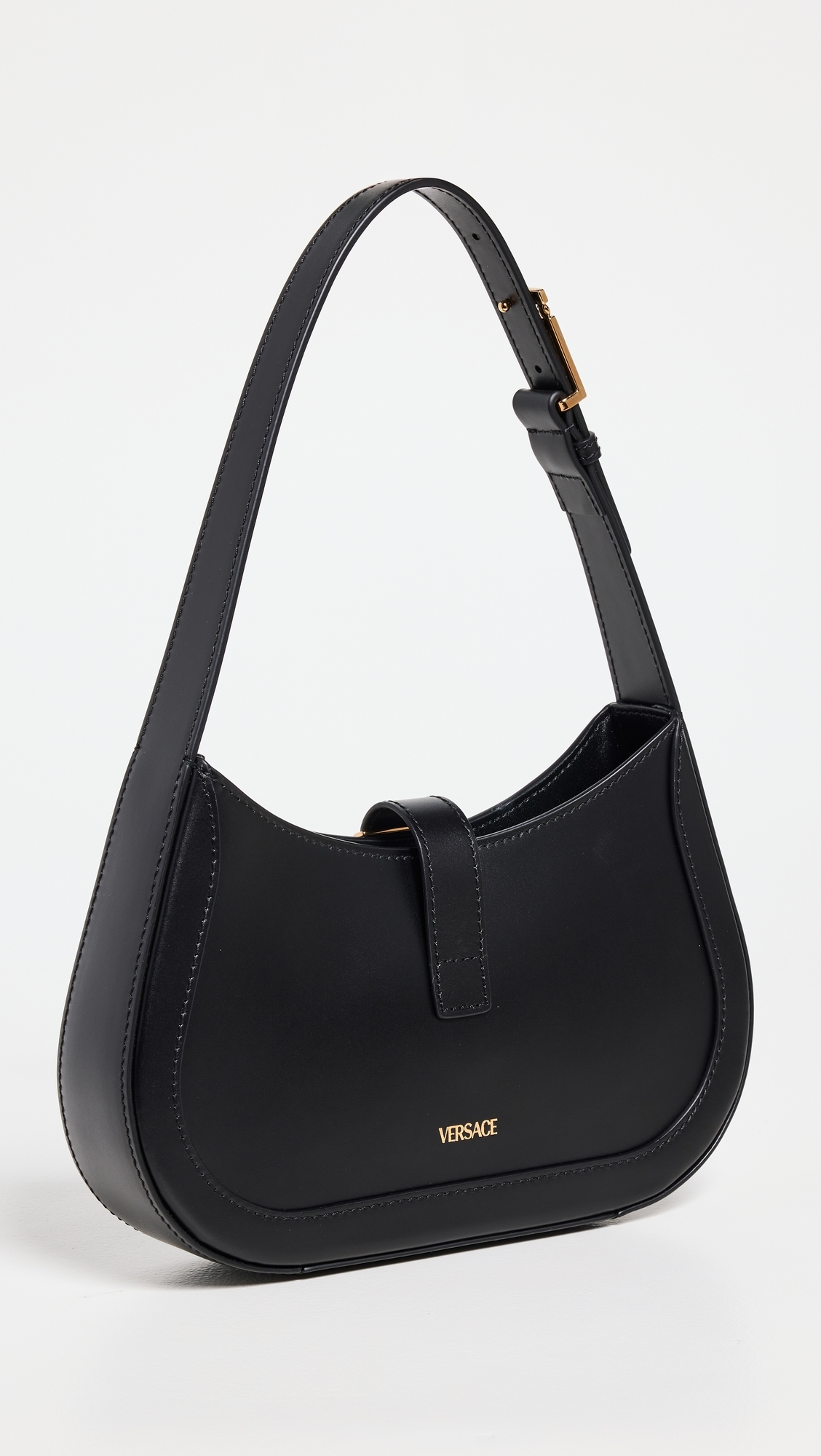 베르사체 여성 Small Hobo Calf Leather Shoulder Bag Black/Gold One Size