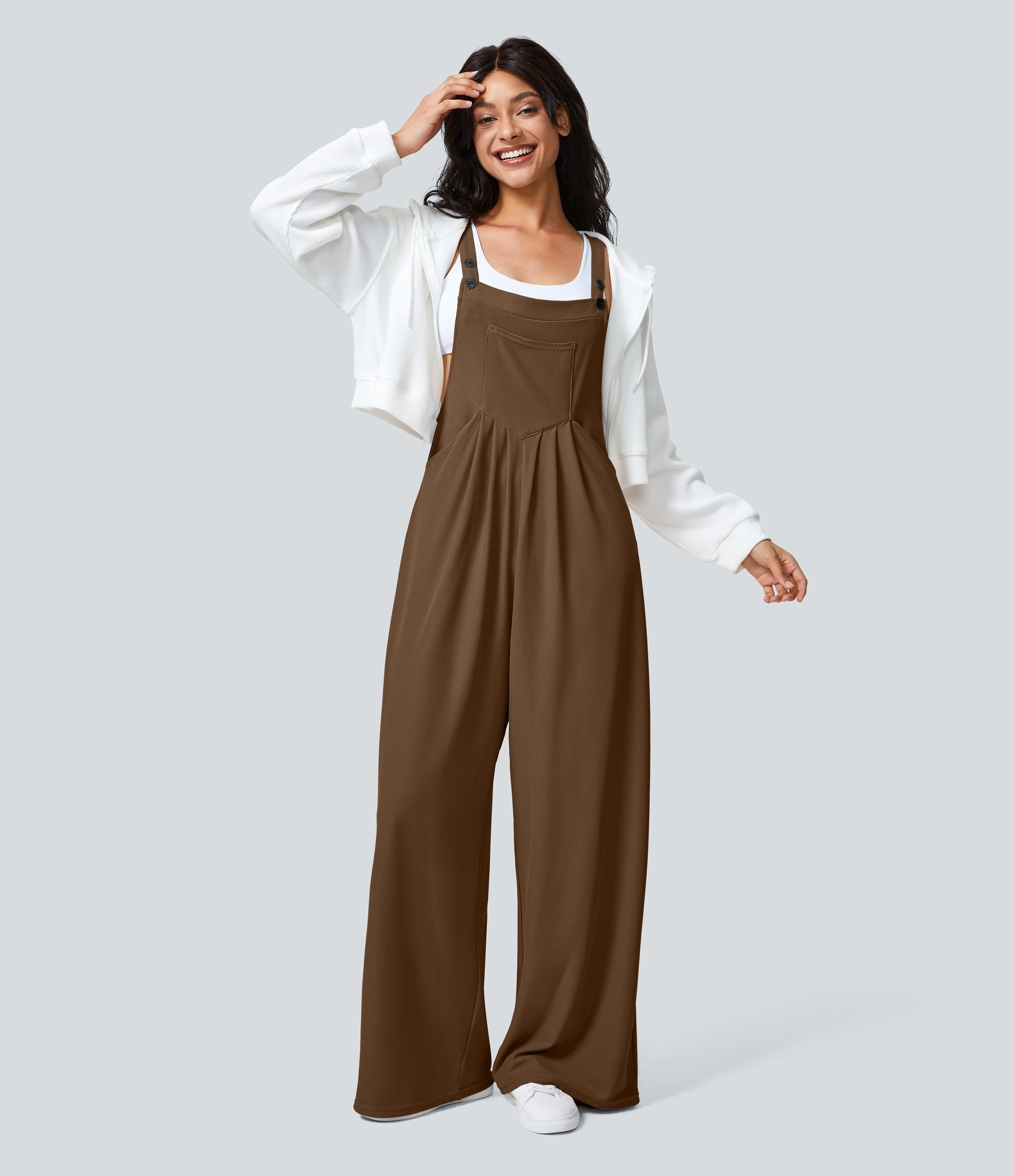 Halara Pockets Waffle Casual Dungarees - Partridge - XLregular