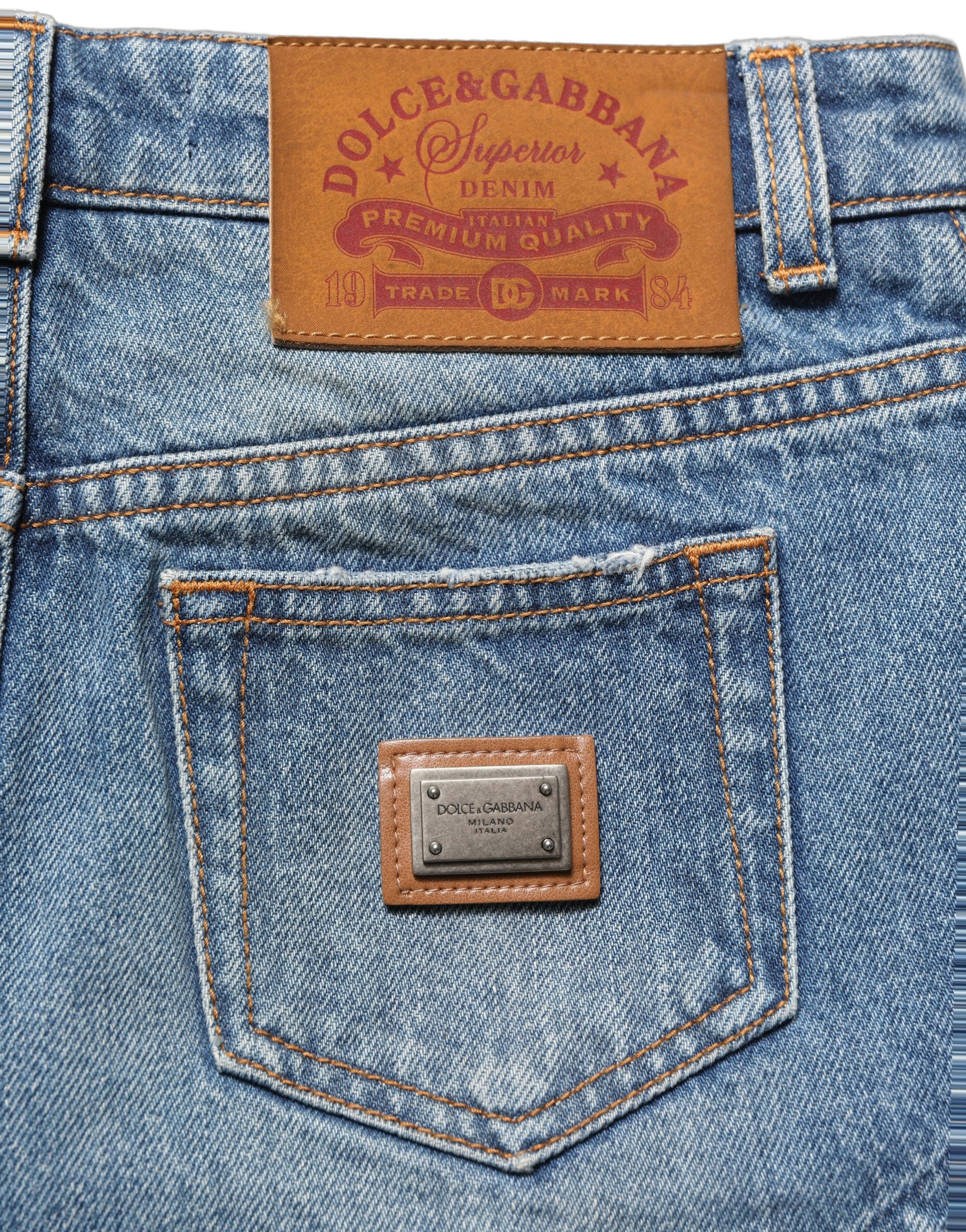 High-Waist Cotton Denim Shorts — Blue