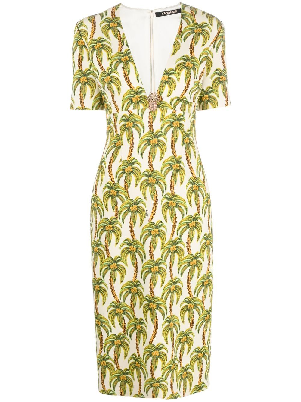 Palm tree-print midi dress - Neutrals