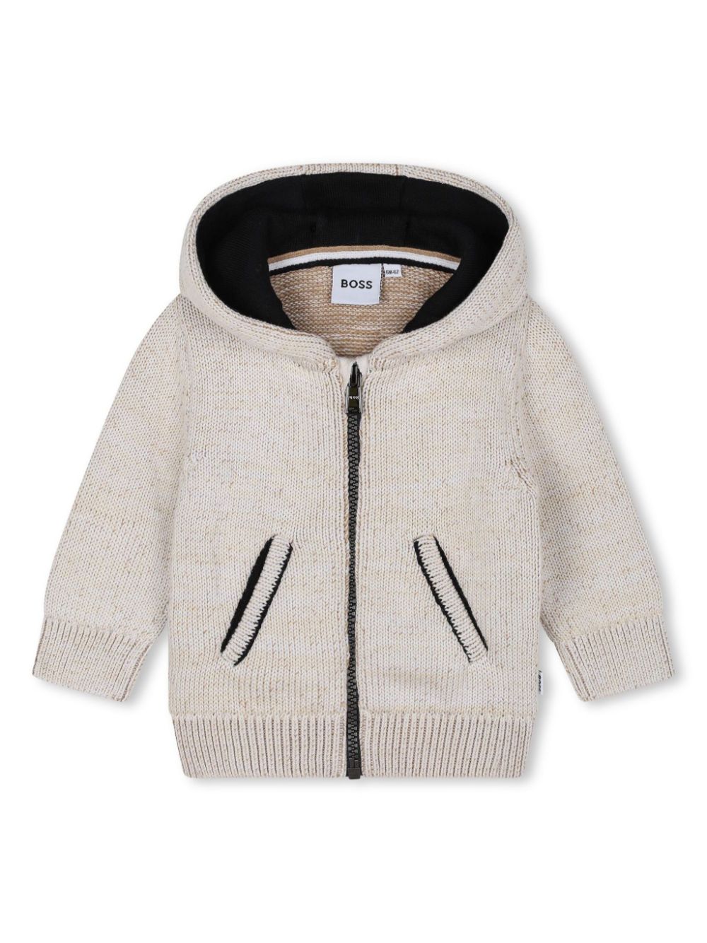 Logo-patch knitted hoodie - Neutrals