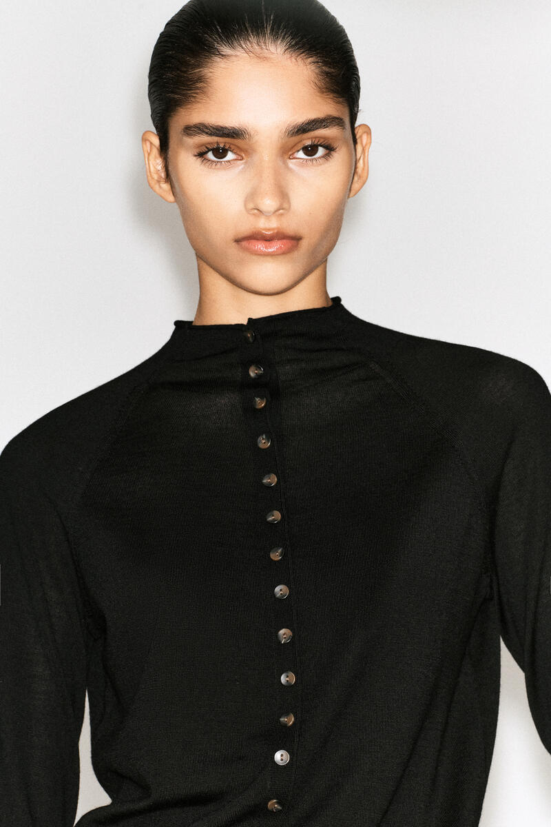 Merino Wool Funnel-Neck Cardigan