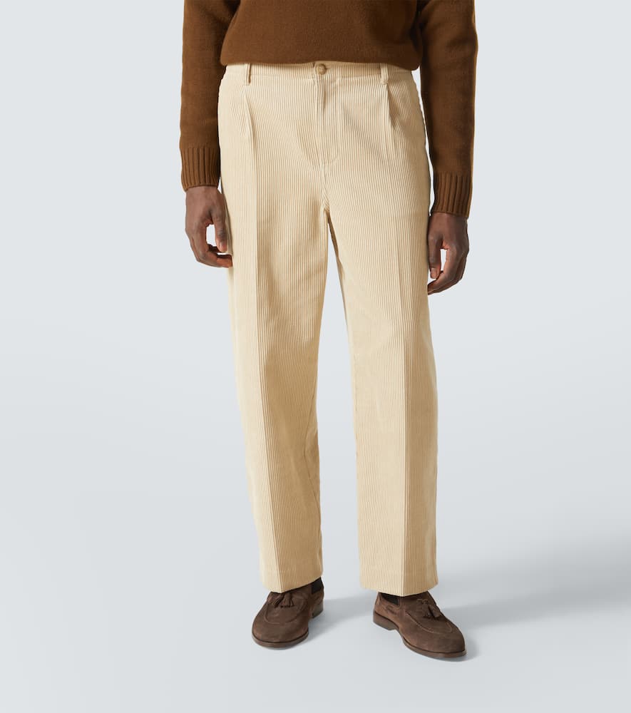 Pleated cotton straight pants