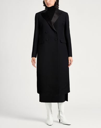 Woman Overcoat & Trench Coat Black Size 6 Wool, Silk