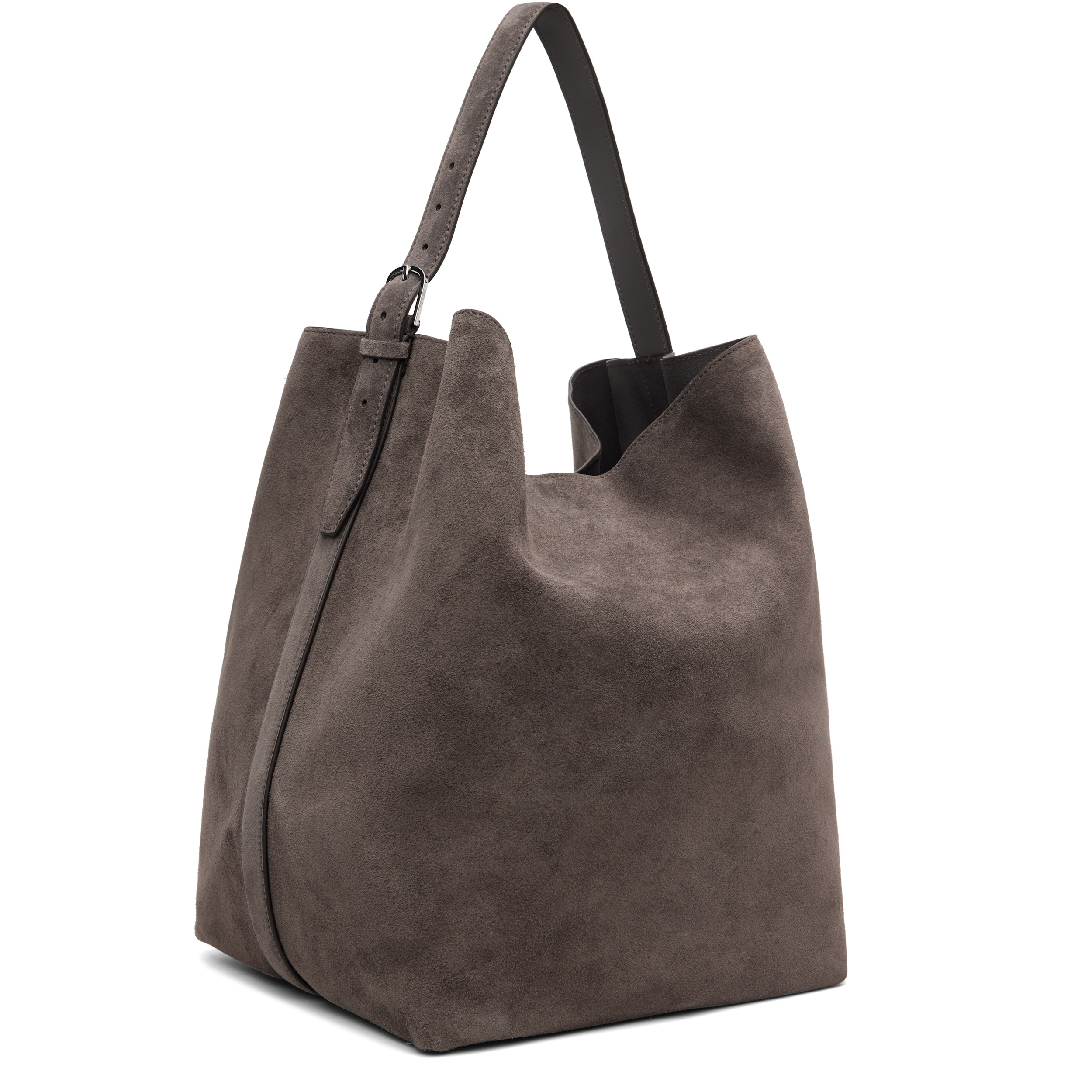 Gray Belted Suede Tote