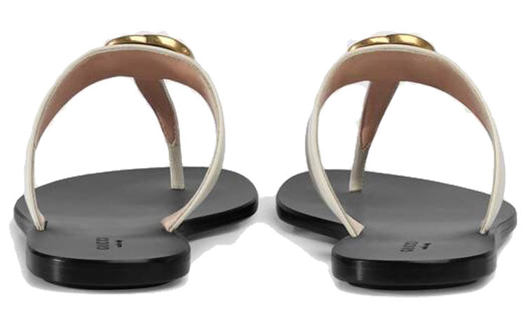 (WMNS) Thong Sandal With Double G 'White Leather'