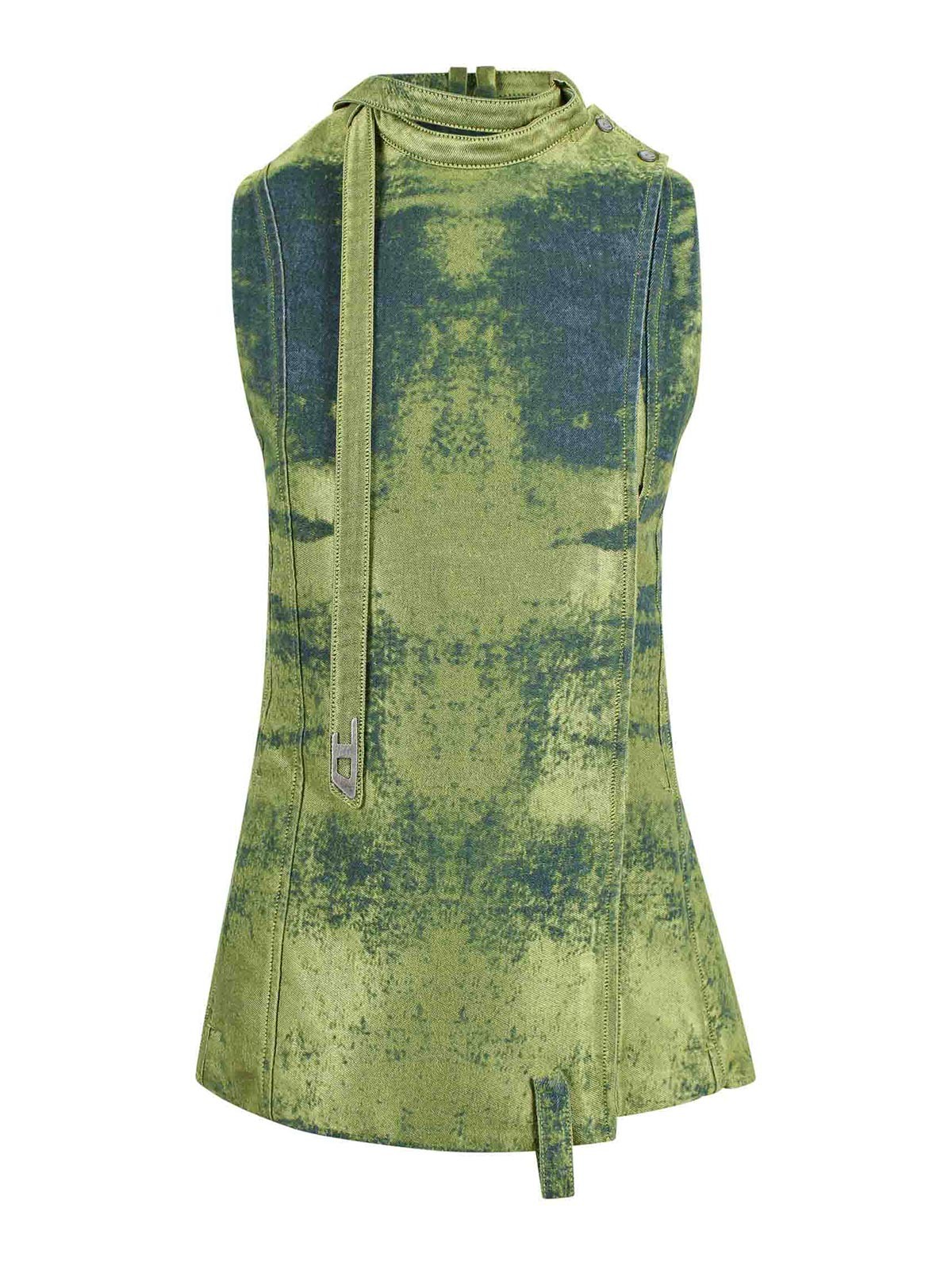 Colored satin denim belted vest