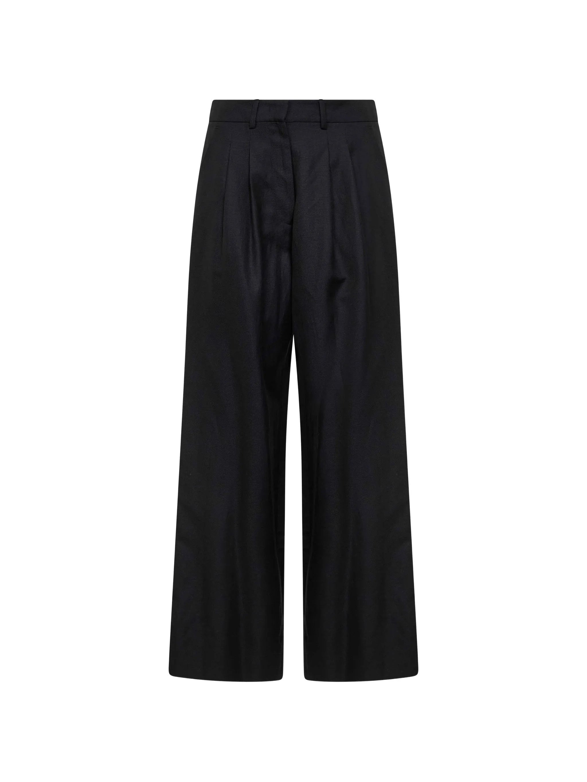 High-Waisted Wide-Leg Trousers in Virgin Wool and Linen