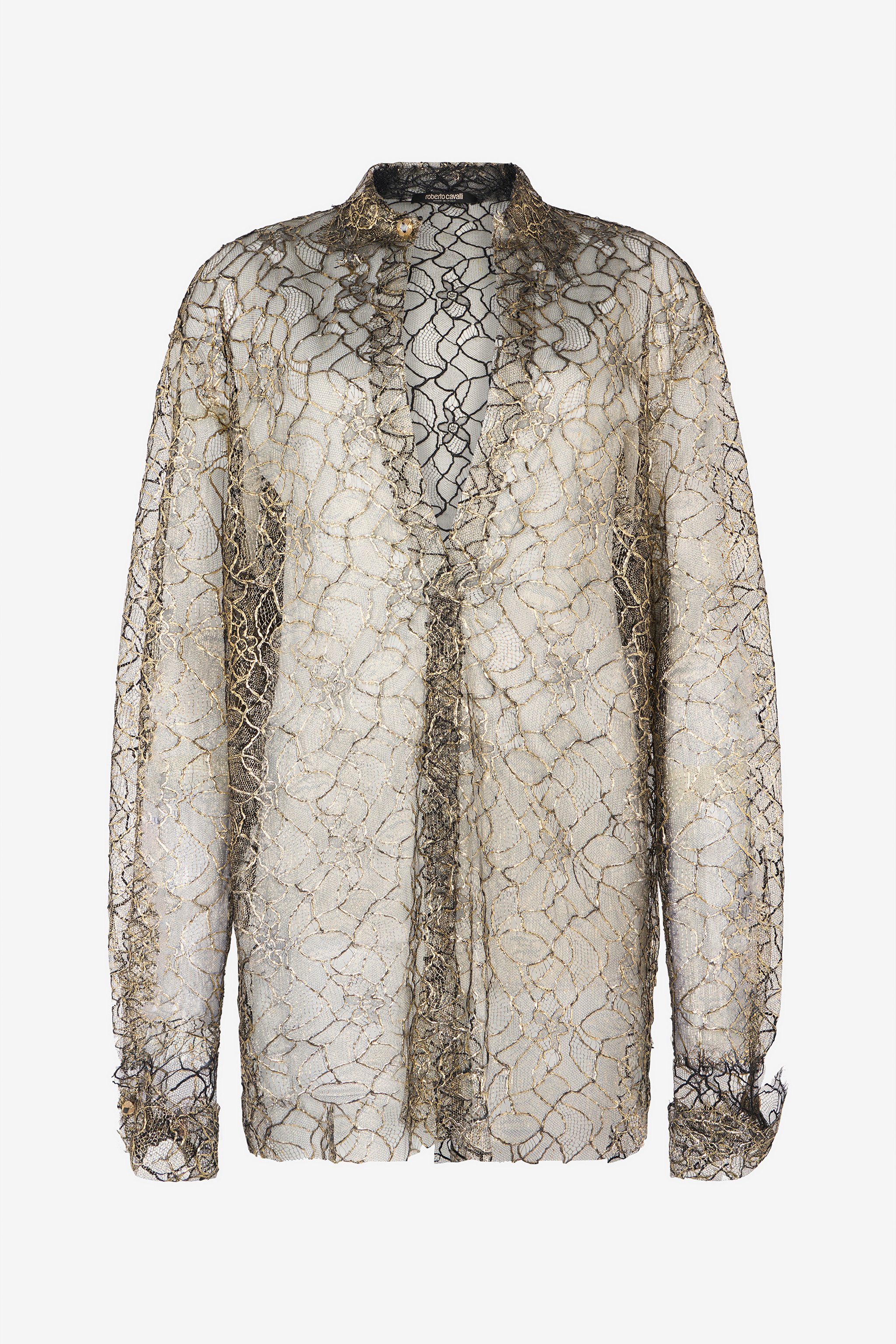 Black And Gold See-through Shirt With Embroidery