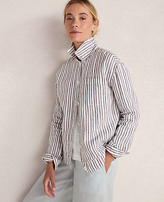 Ann Taylor Haven Well Within Everweave Linen Stripe Boxy Jacket