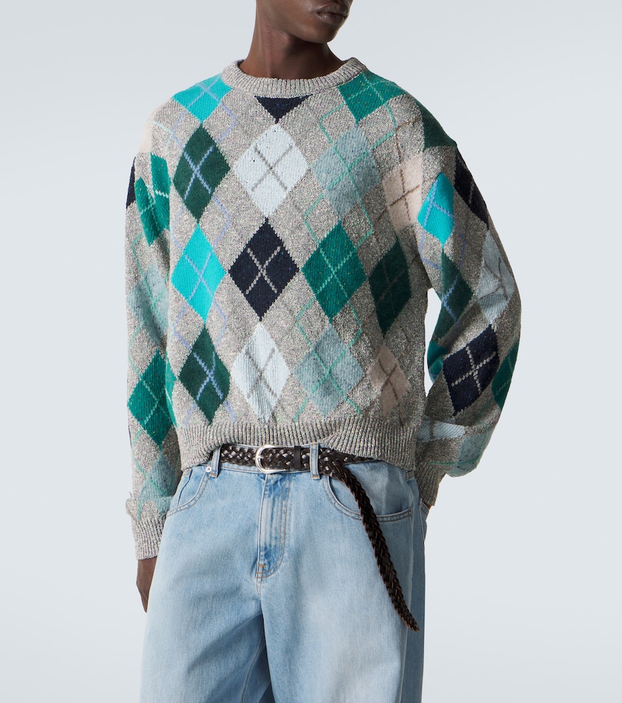Argyle wool and cotton-blend sweater