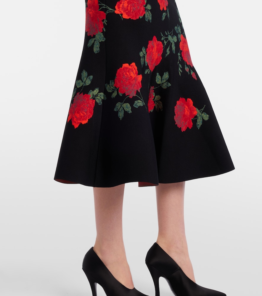 Floral jacquard midi skirt