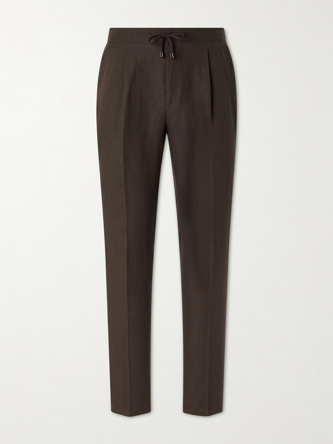 Straight-Leg Pleated Linen Suit Trousers