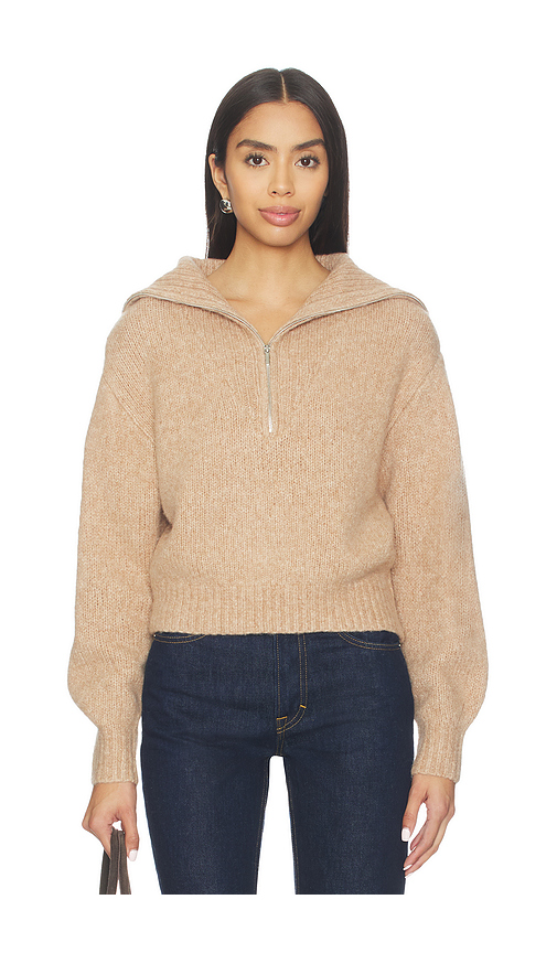 Susana Monaco Wool Half Zip Collar Sweater in Beige. L. Also in S, XS