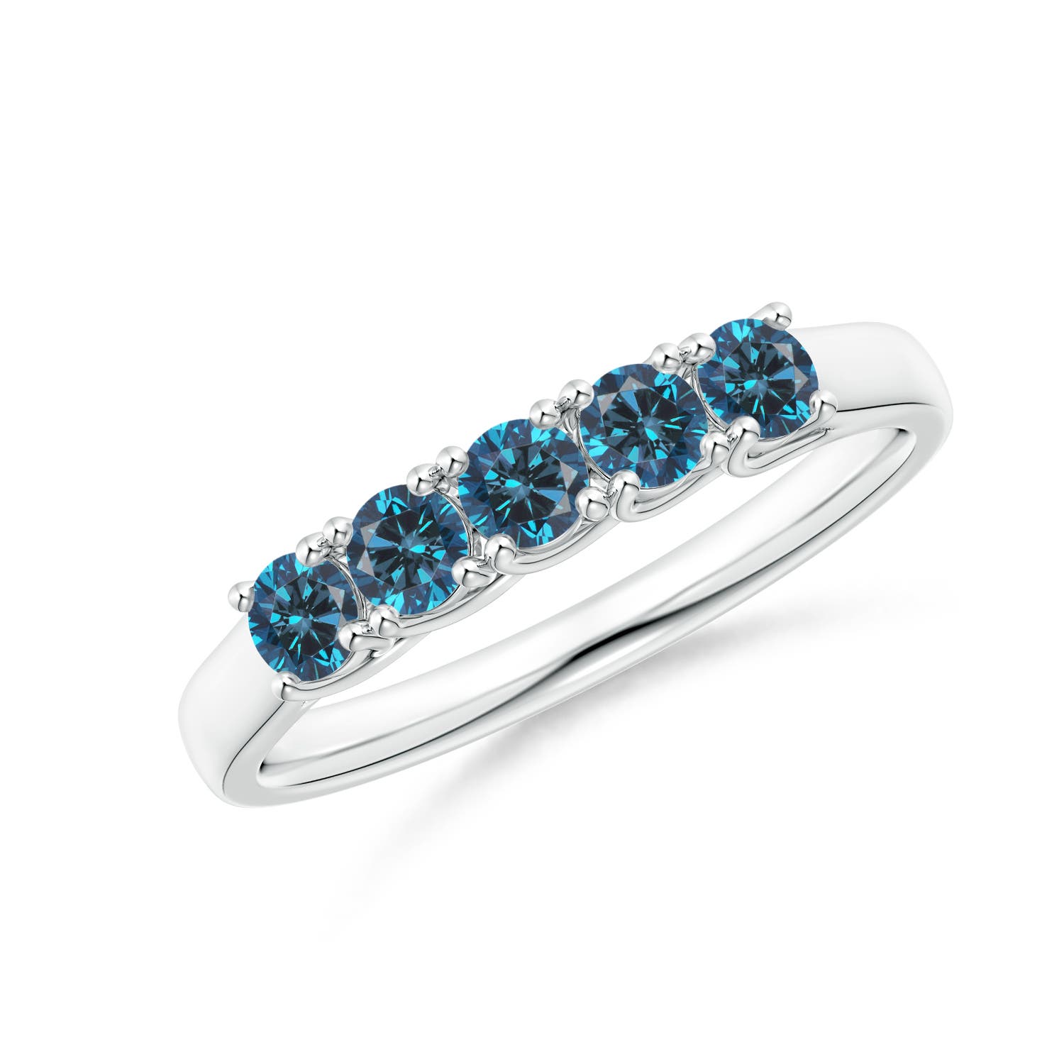 Angara 0.43 Carat Half Eternity Five Stone Enhanced Blue Diamond Wedding Ring in 14K White Gold