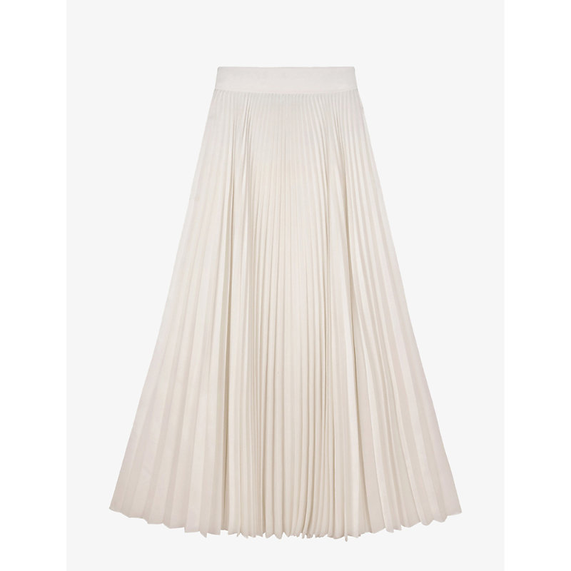 Womens Ivory Pleated High-rise Recycled-polyester Midi Skirt