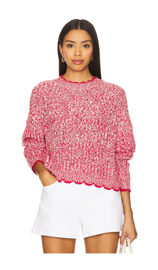 Autumn Cashmere Tipped Ladder Stitch Crew Top in Red. L. Also in XS