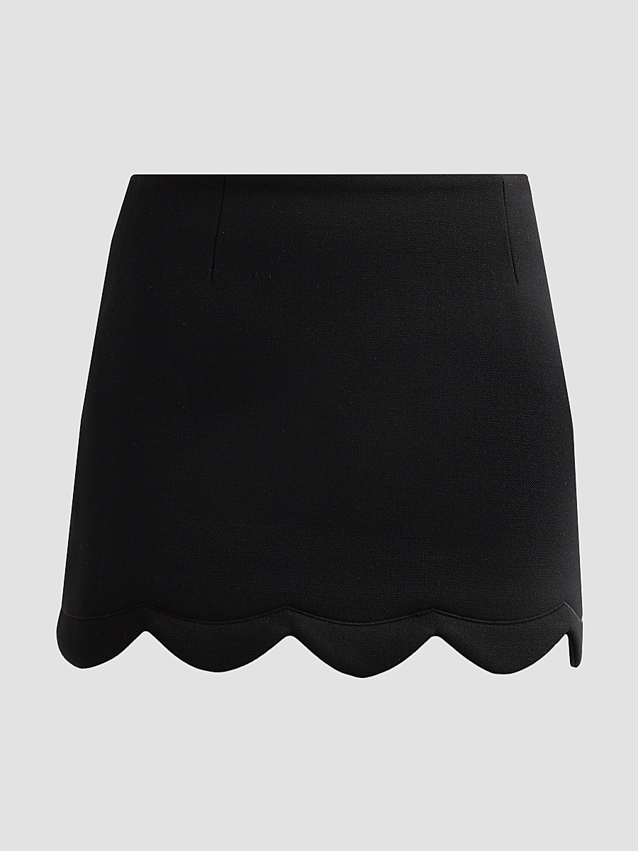 Women's Scallop Daisy Wool-Blend Mini Skirt - Black