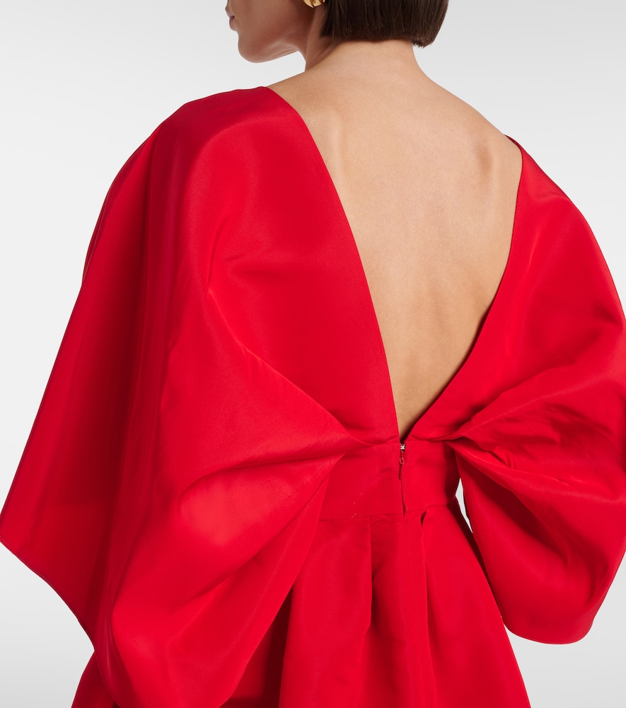 Fan gathered silk minidress