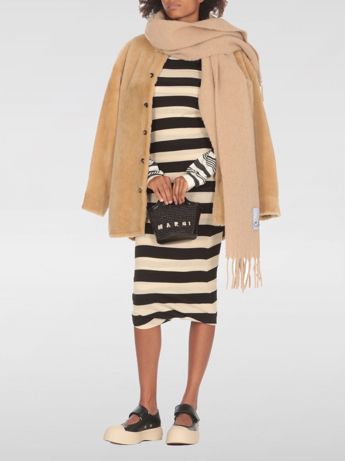 Stripes cotton midi dress - White