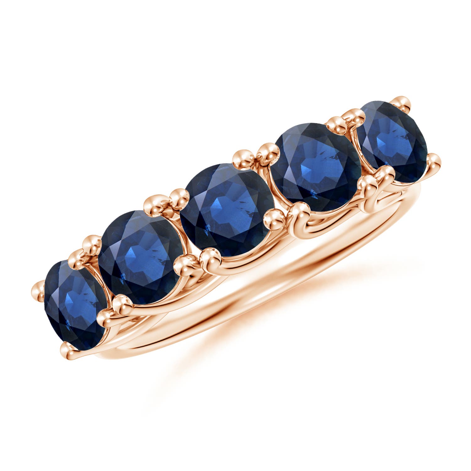 Angara 3.0 Carats Half Eternity Five Stone Blue Sapphire Wedding Band in 14K Rose Gold