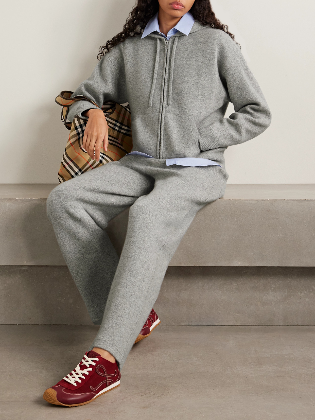 Cashmere-blend Zip-up Hoodie - Gray
