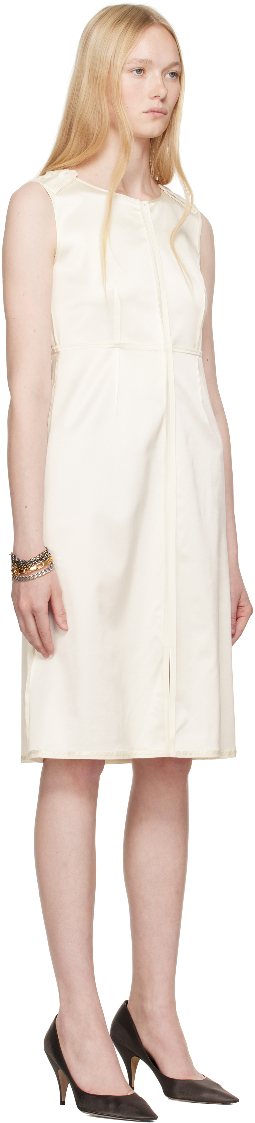 MM6 Maison Margiela Off-White Satin Stretch Convertible Midi Dress