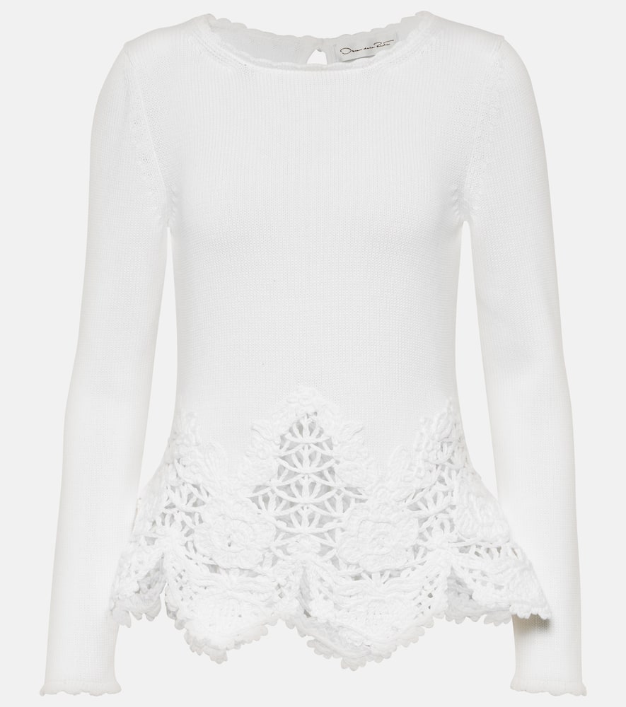 Lace-trimmed cotton sweater