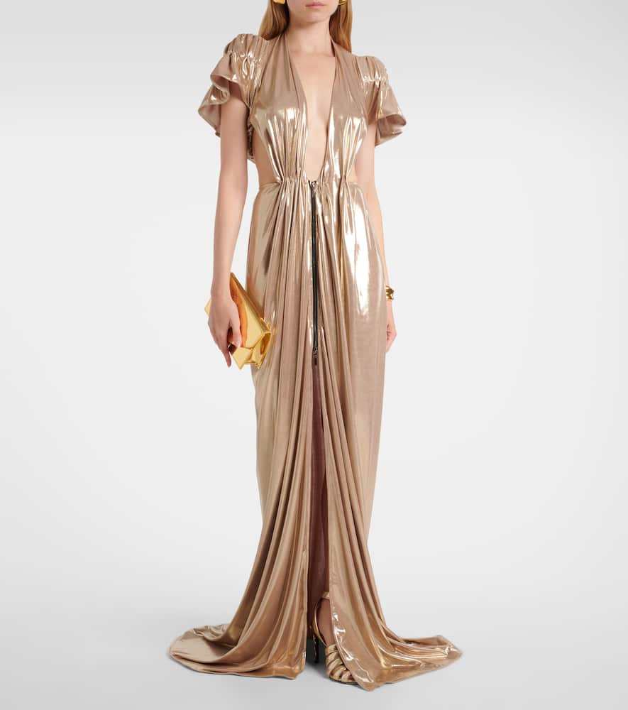Latitude gathered ruffled gown