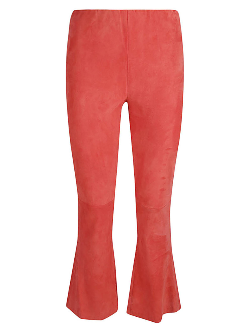 Dark Green Cropped Flared Suede Trousers