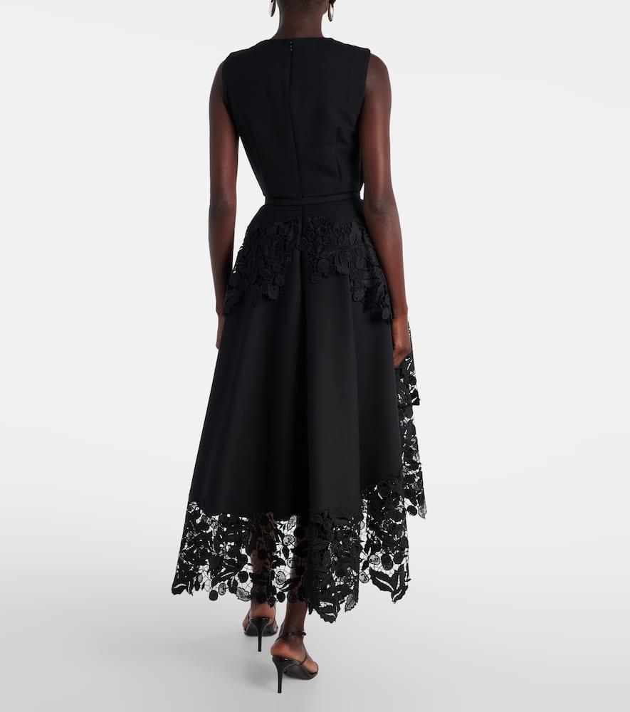 Wool-blend and lace cocktail dress