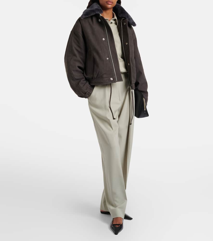 Shearling-trimmed suede blouson jacket