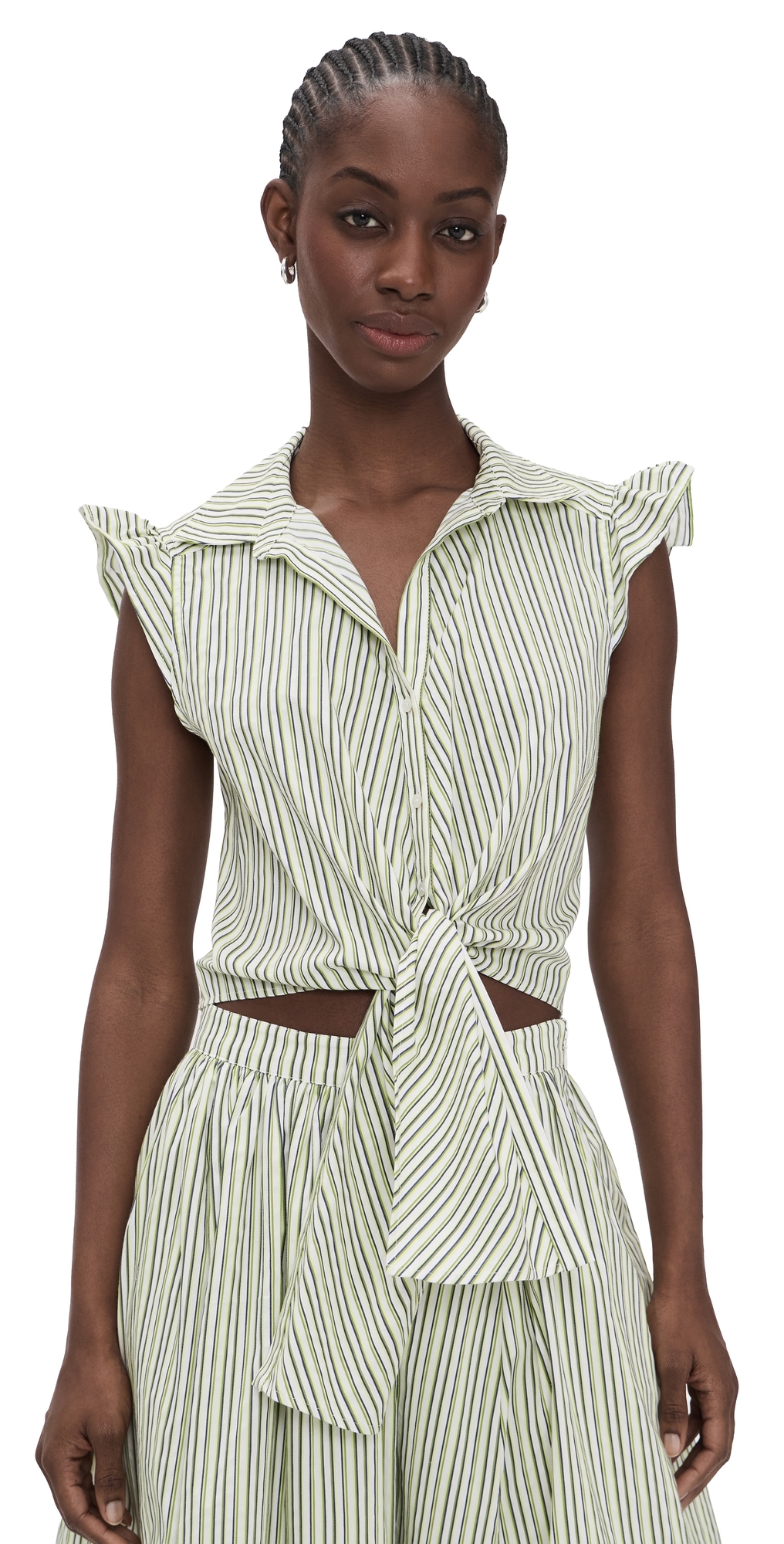 Sophie Stripe Flutter Sleeve Marianna Top Ivory/Lime