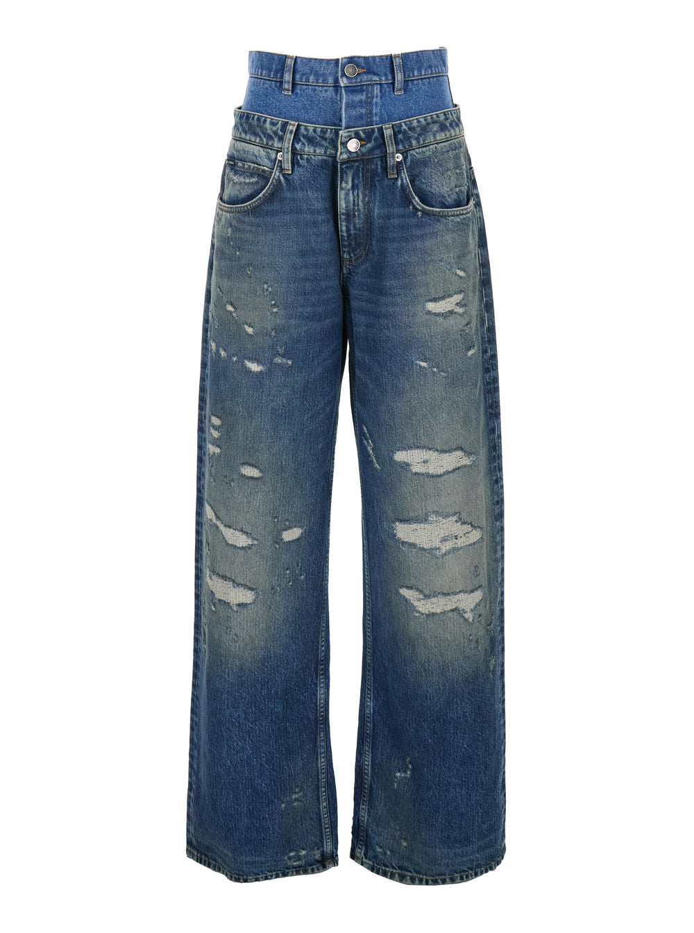 Layered Design Distressed Jeans — Blue