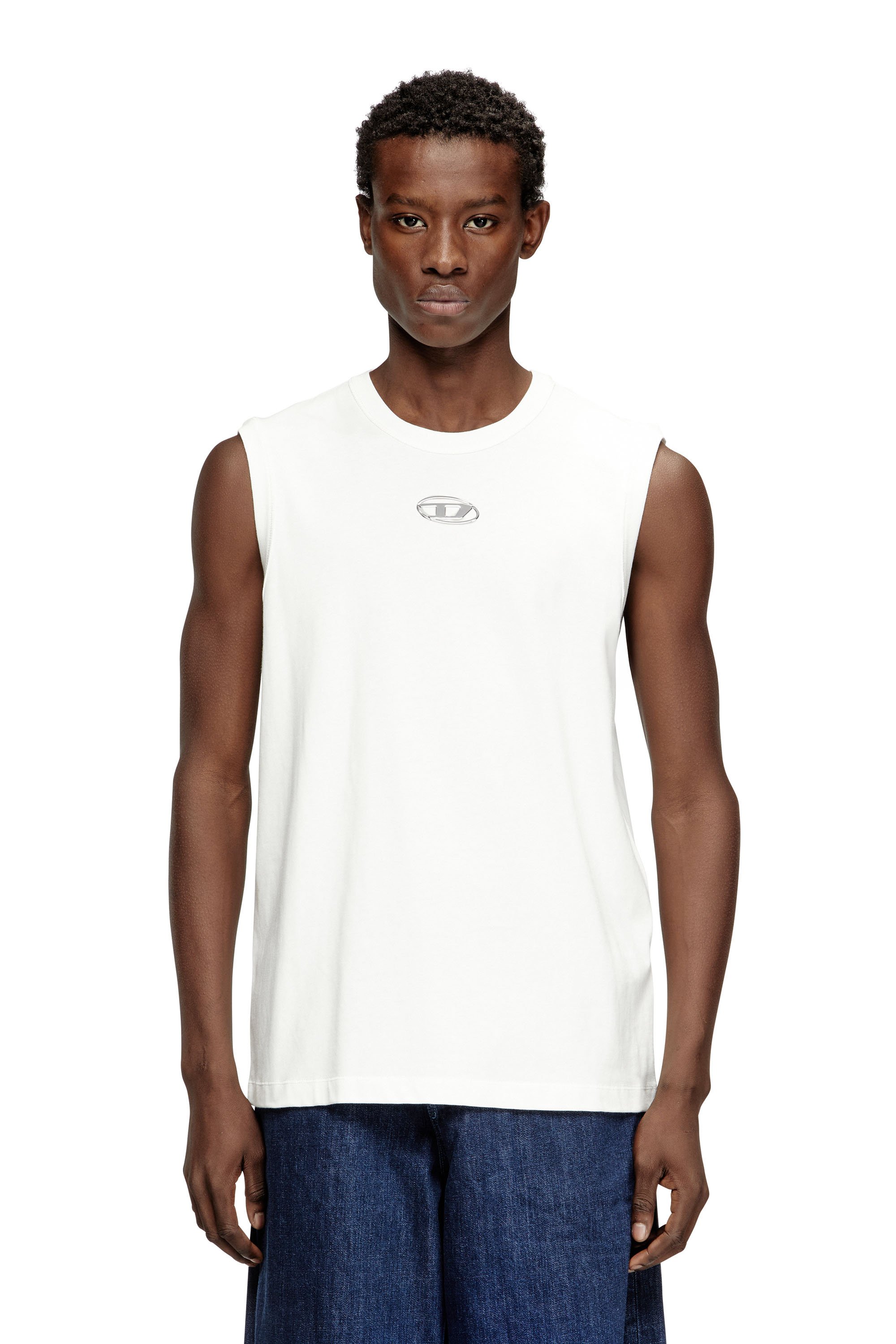 Sleeveless cotton top with metallic Oval D - T-Shirts - Man - White