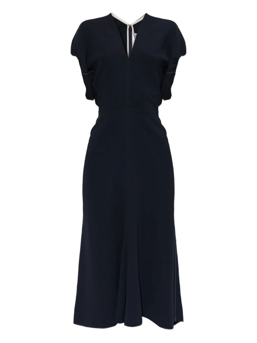 Blouson Detail V-Neck Midi Dress