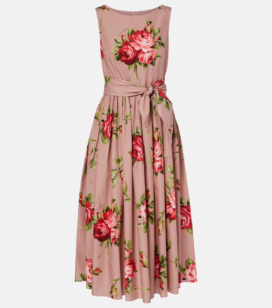 Floral belted cotton midi dress