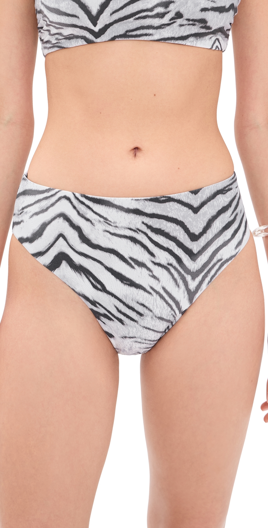 Matte High Waist Bikini Bottoms Black And White Tiger