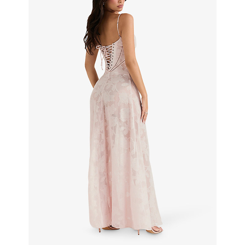 Womens Soft Pink Seren Lace-up Lace Maxi Dress