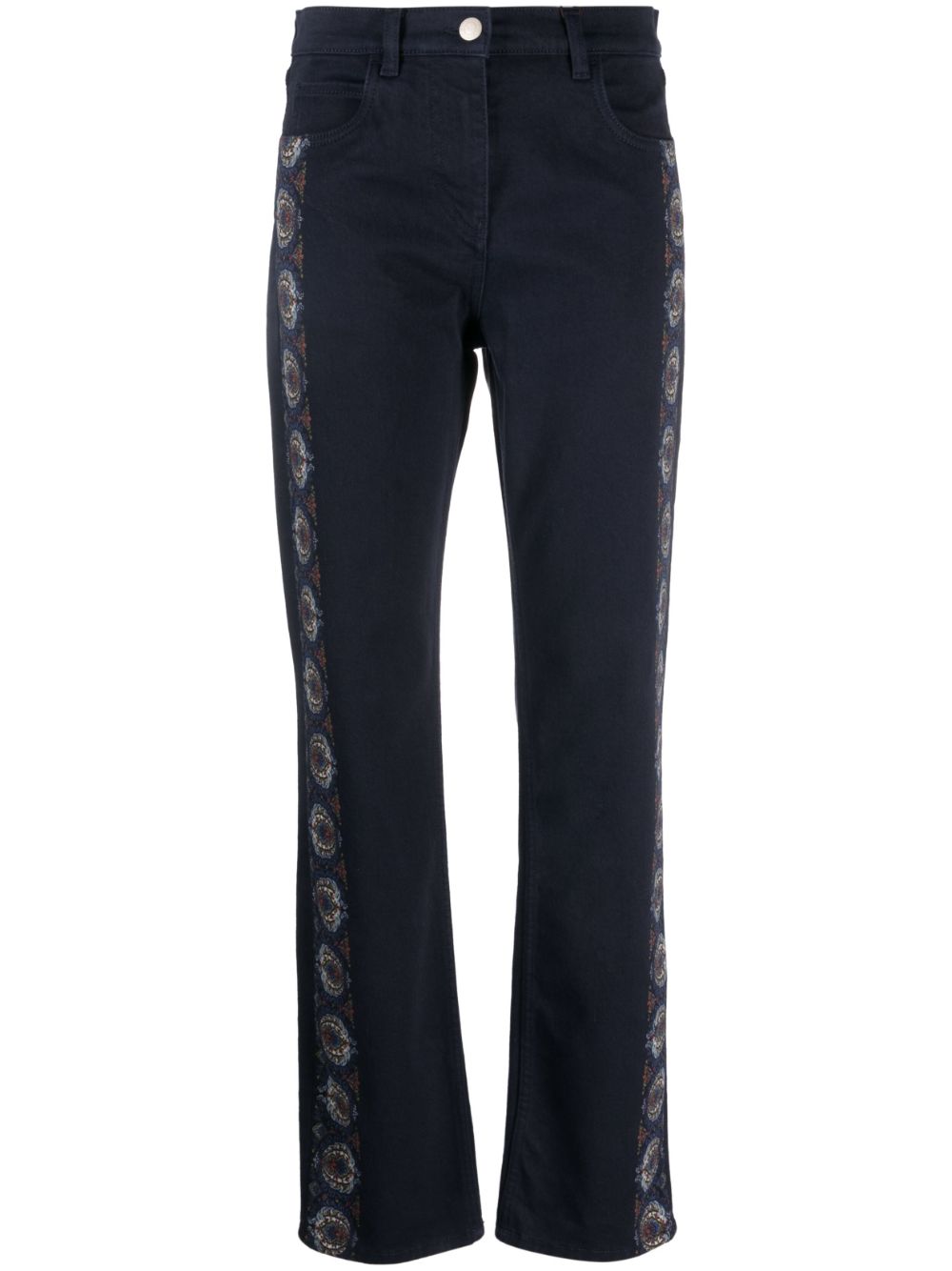 Floral-stripes straight-leg jeans - Blue