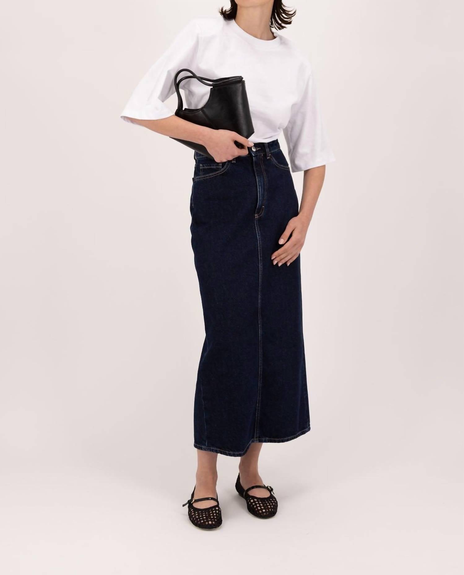 Suki Midi Denim Skirt In Deep Blue