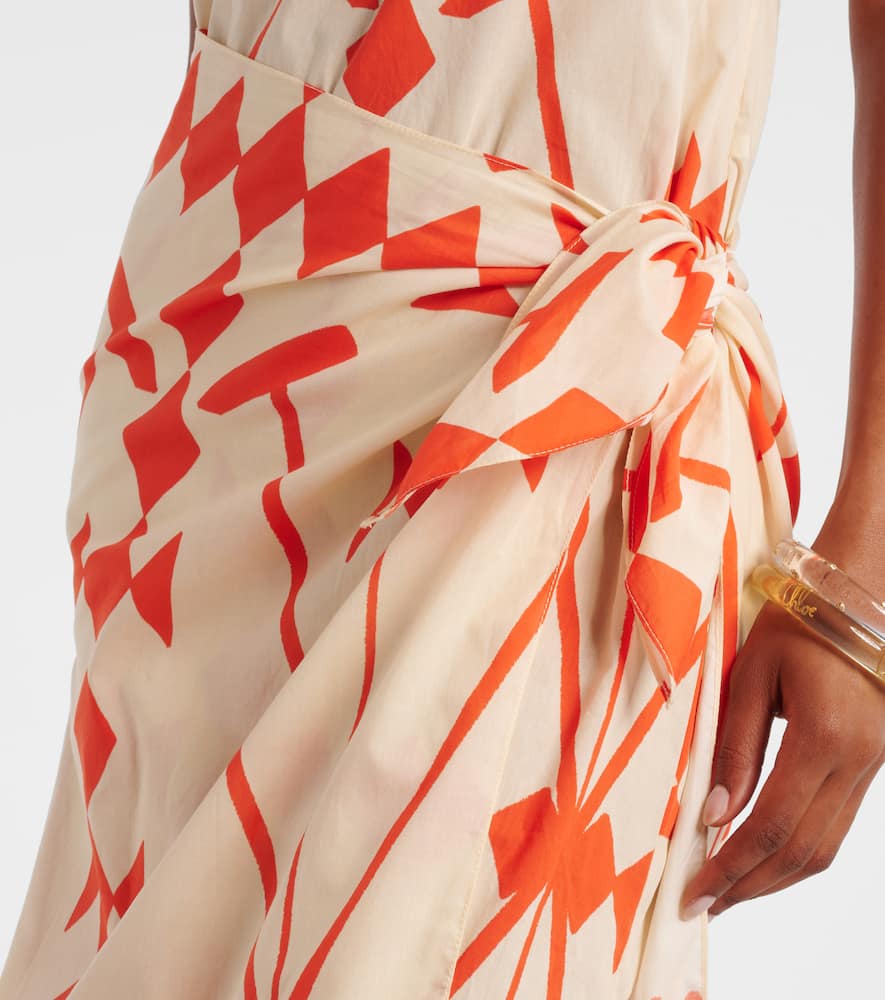 Printed cotton poplin midi dress