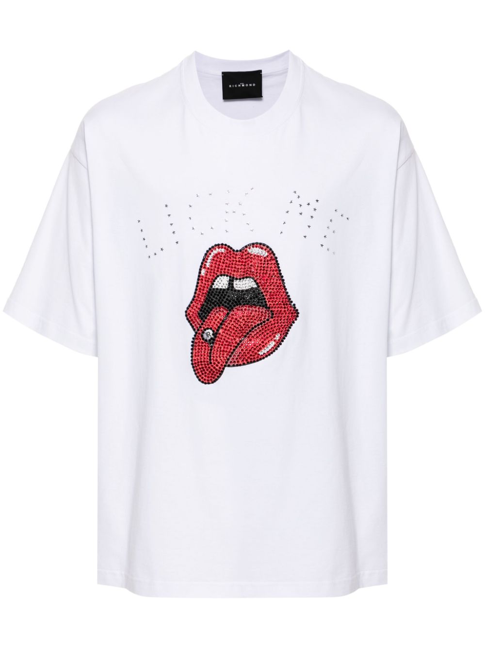 Rhinestone-embellished lips-print T-shirt - White